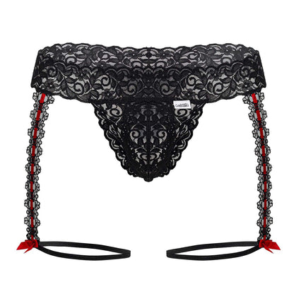 CandyMan Men's Underwear 99803 Lace Garter Thongs Color Black