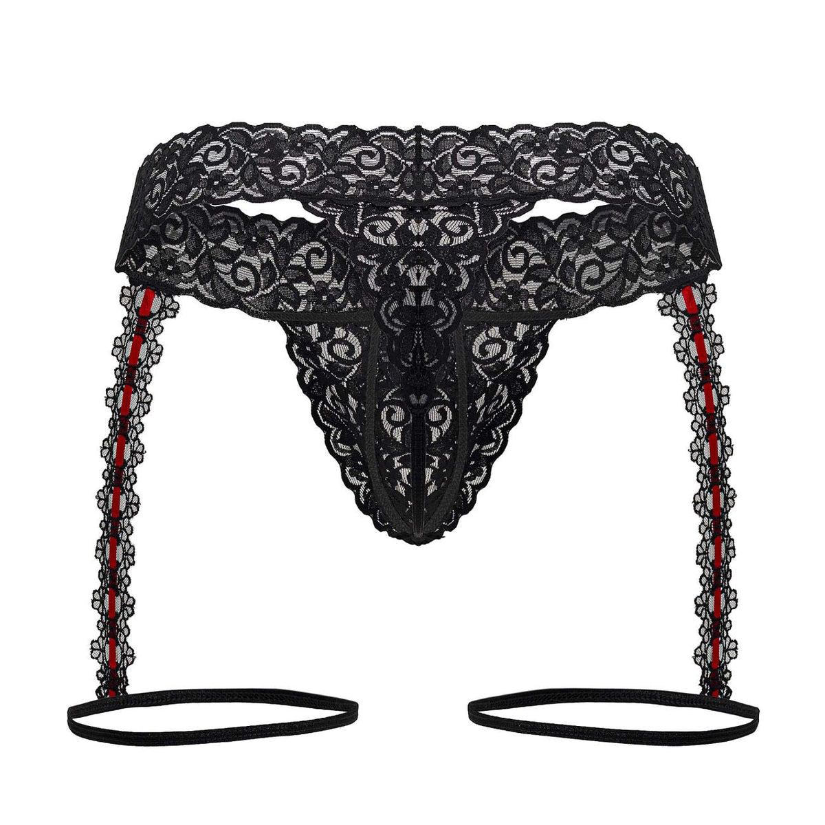 CandyMan Men's Underwear 99803 Lace Garter Thongs Color Black