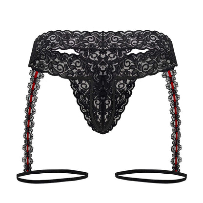 CandyMan Men's Underwear 99803 Lace Garter Thongs Color Black