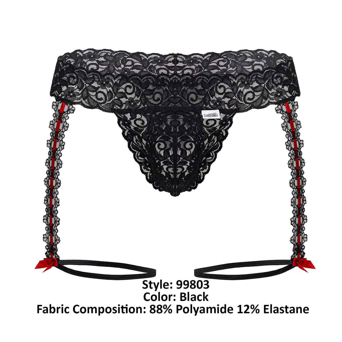 CandyMan Men's Underwear 99803 Lace Garter Thongs Color Black