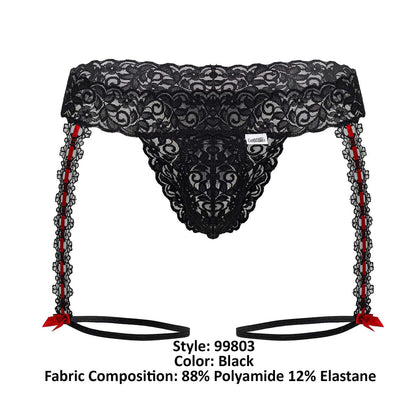CandyMan Men's Underwear 99803 Lace Garter Thongs Color Black