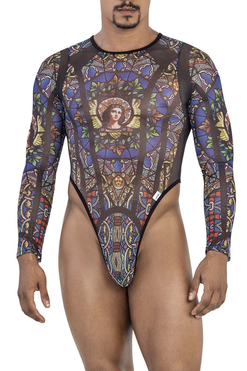 CandyMan Men's Underwear 99814 Stained Glass Bodysuit Color Black-Print