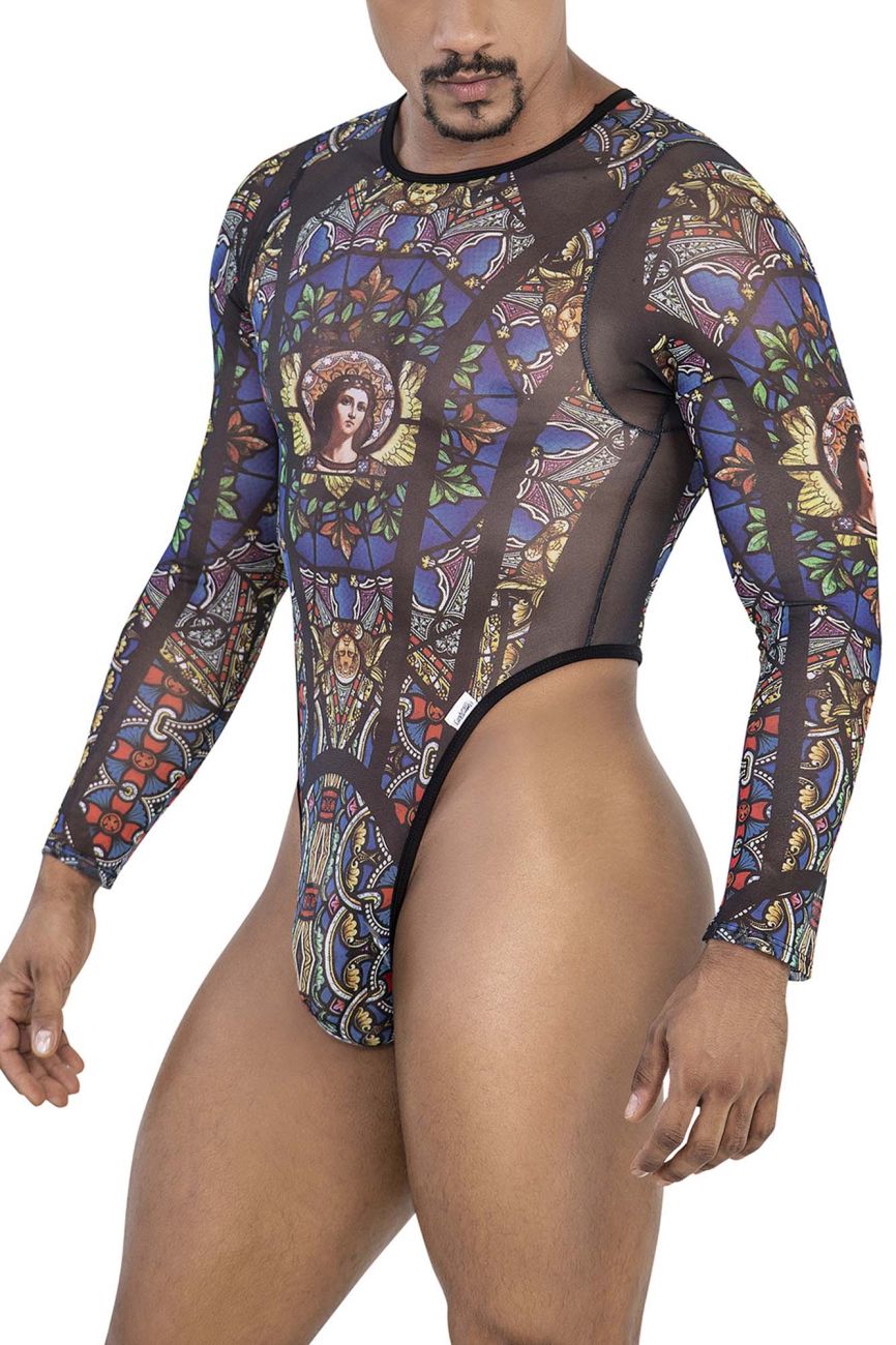 CandyMan Men's Underwear 99814 Stained Glass Bodysuit Color Black-Print