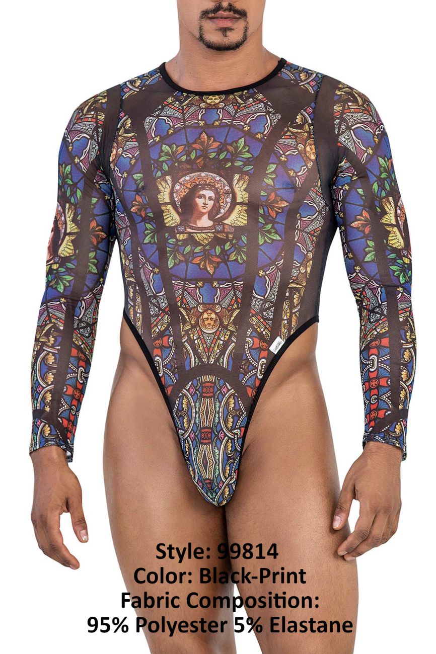 CandyMan Men's Underwear 99814 Stained Glass Bodysuit Color Black-Print