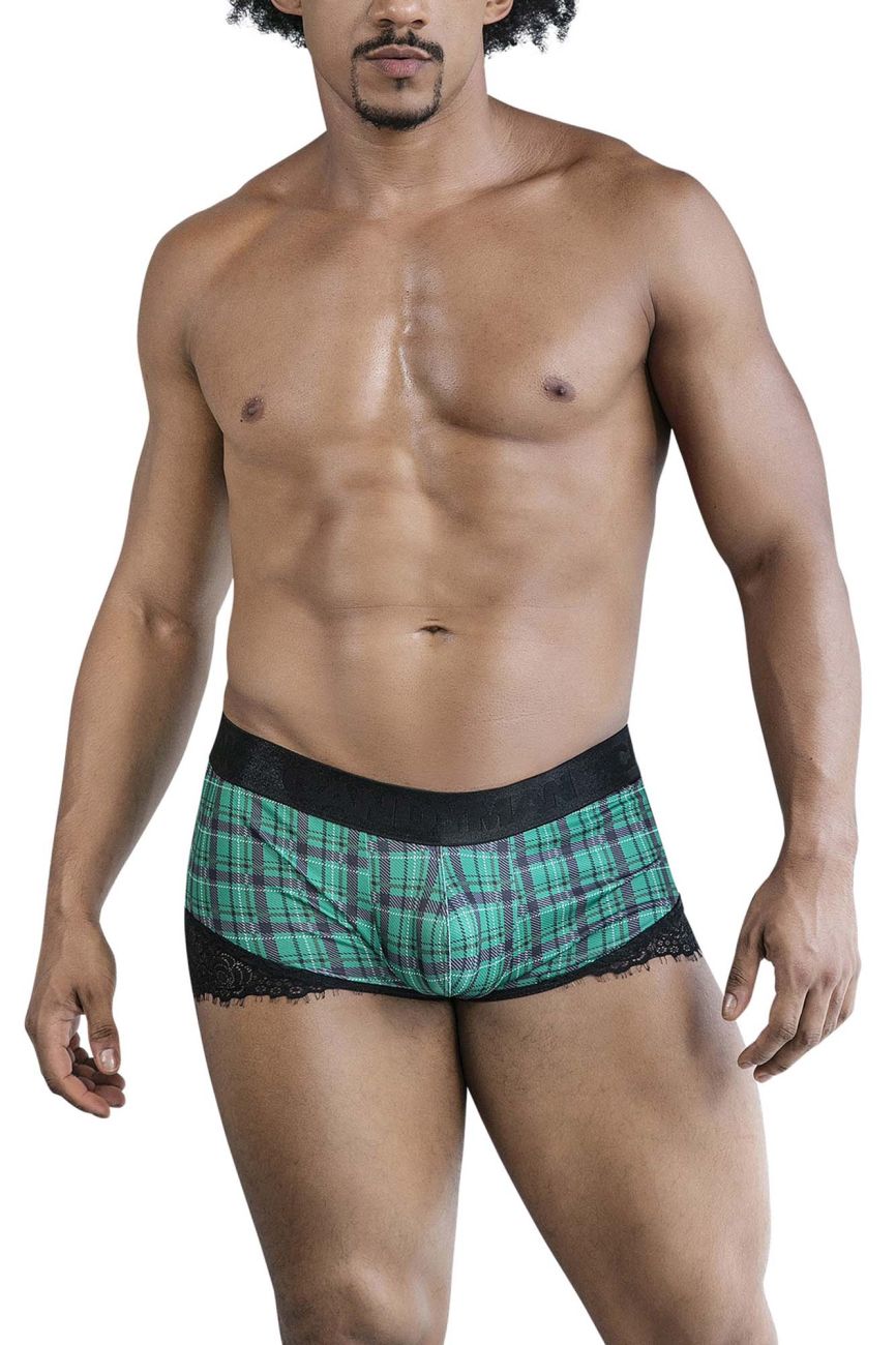 CandyMan Men's Underwear 99821 Back to School Trunks Color Green Plaid