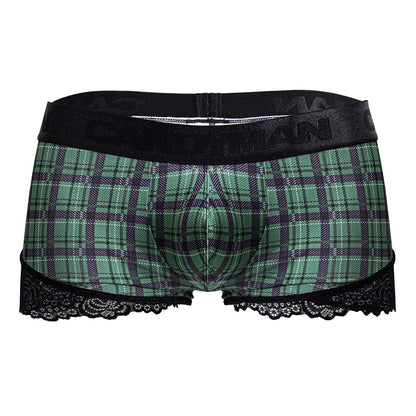 CandyMan Men's Underwear 99821 Back to School Trunks Color Green Plaid