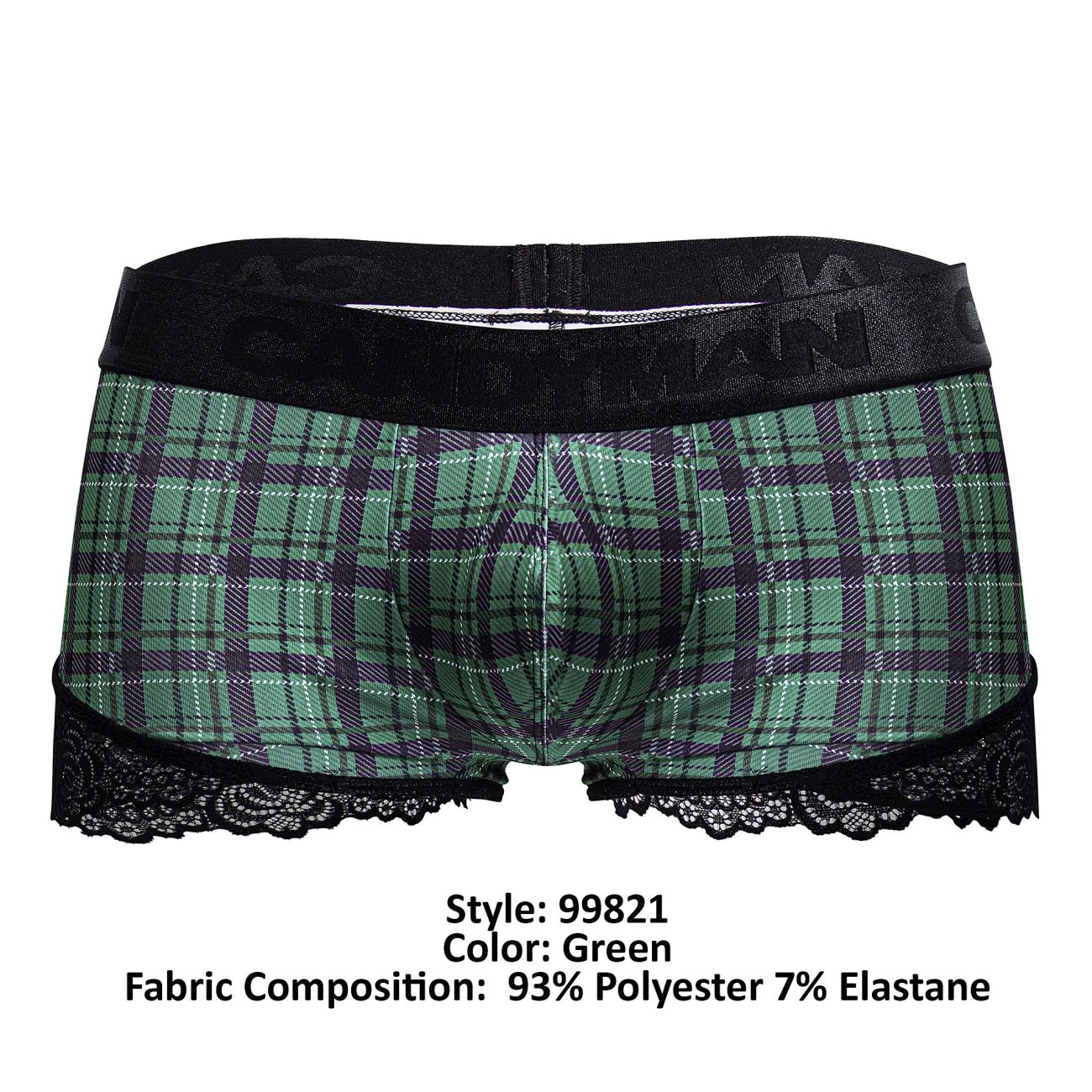 CandyMan Men's Underwear 99821 Back to School Trunks Color Green Plaid
