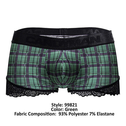 CandyMan Men's Underwear 99821 Back to School Trunks Color Green Plaid