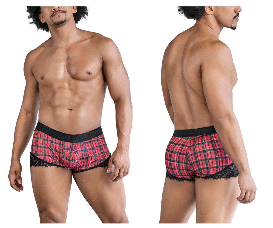 CandyMan Men's Underwear 99821 Back to School Trunks Color Red Plaid