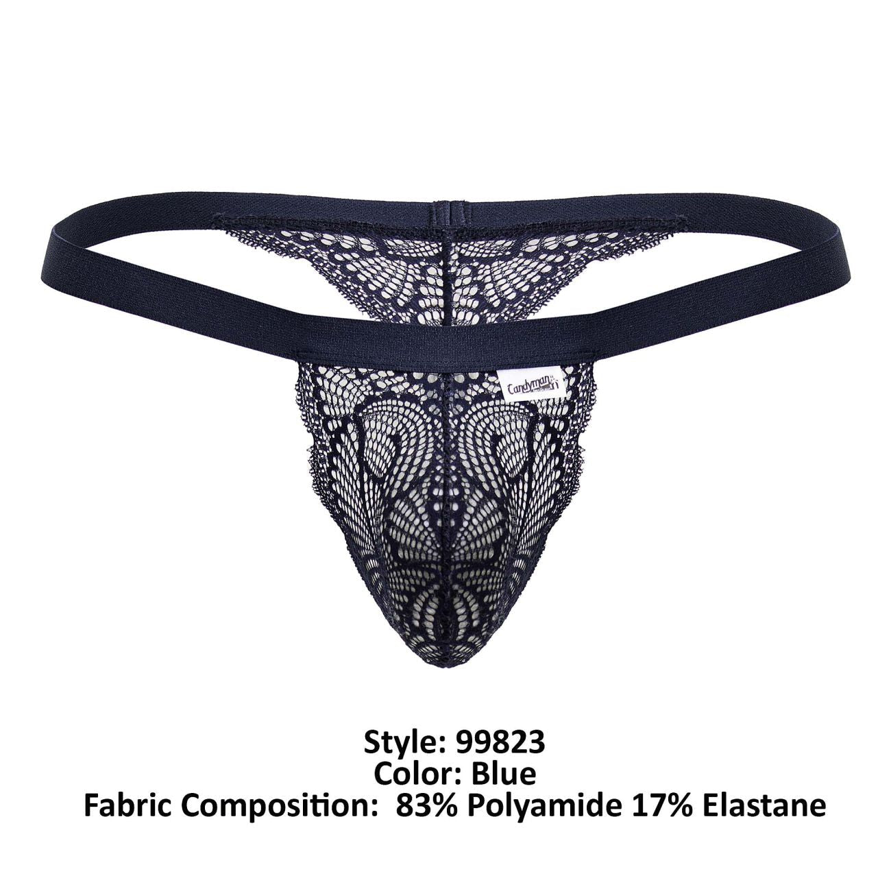 CandyMan Men's Underwear 99823 Lace Thongs Color Blue