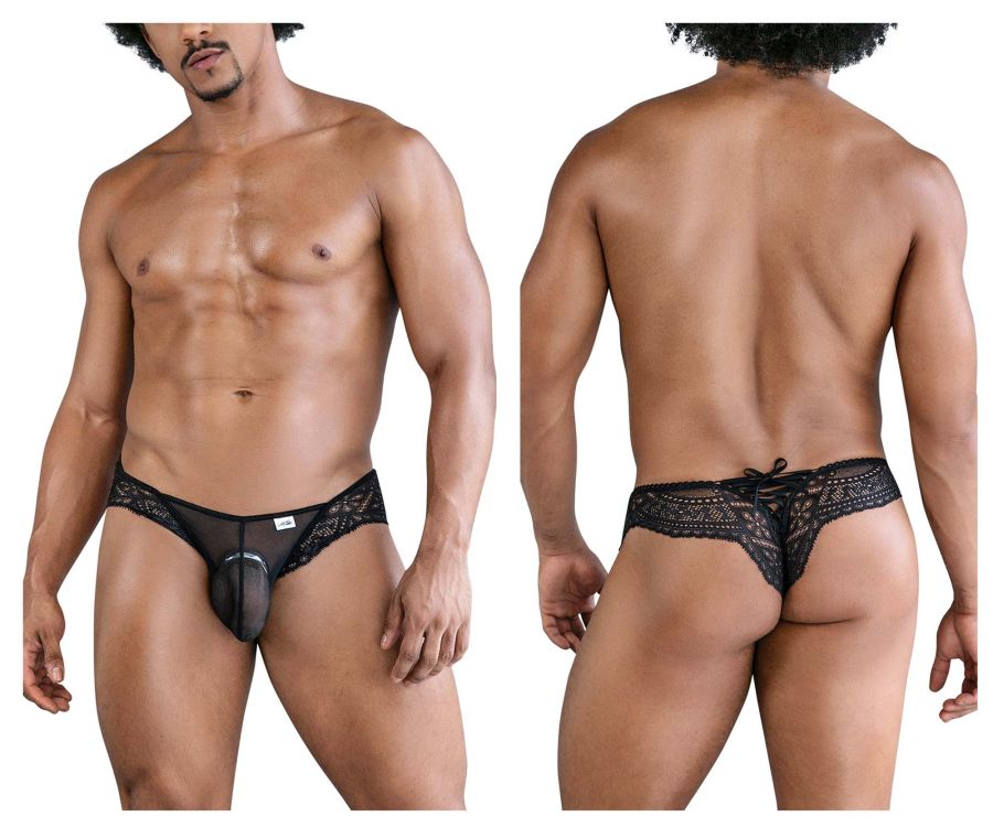CandyMan Men's Underwear 99828 Lace-Mesh Thongs Color Black