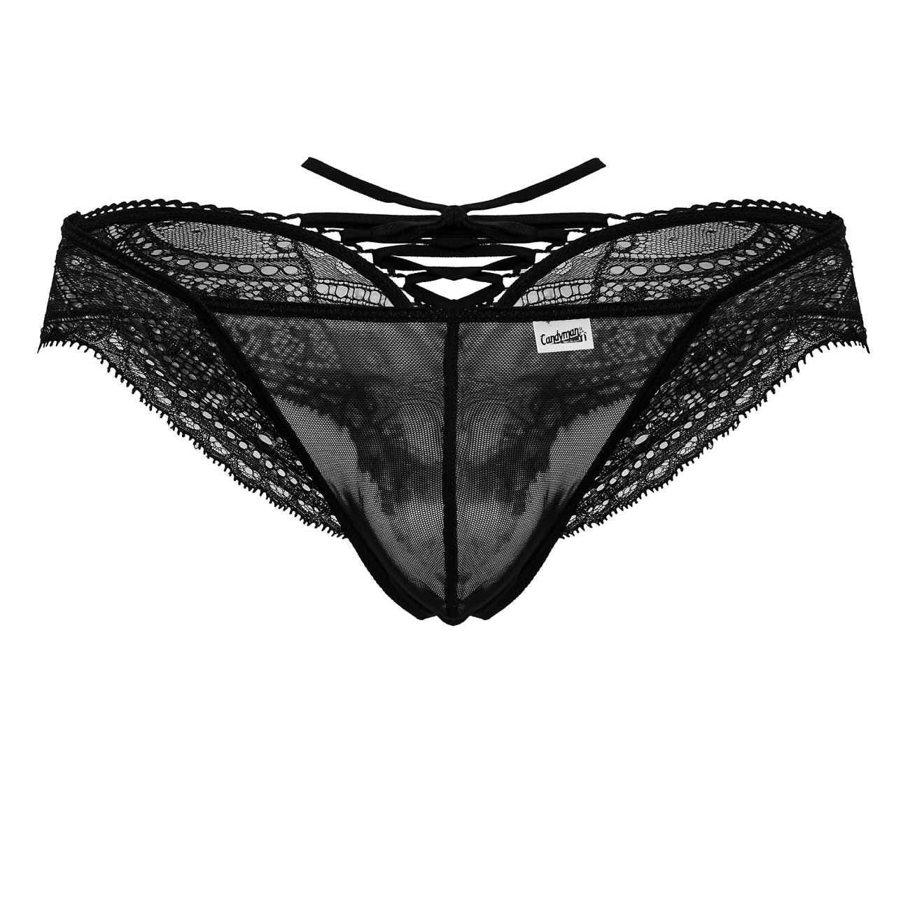 CandyMan Men's Underwear 99828 Lace-Mesh Thongs Color Black