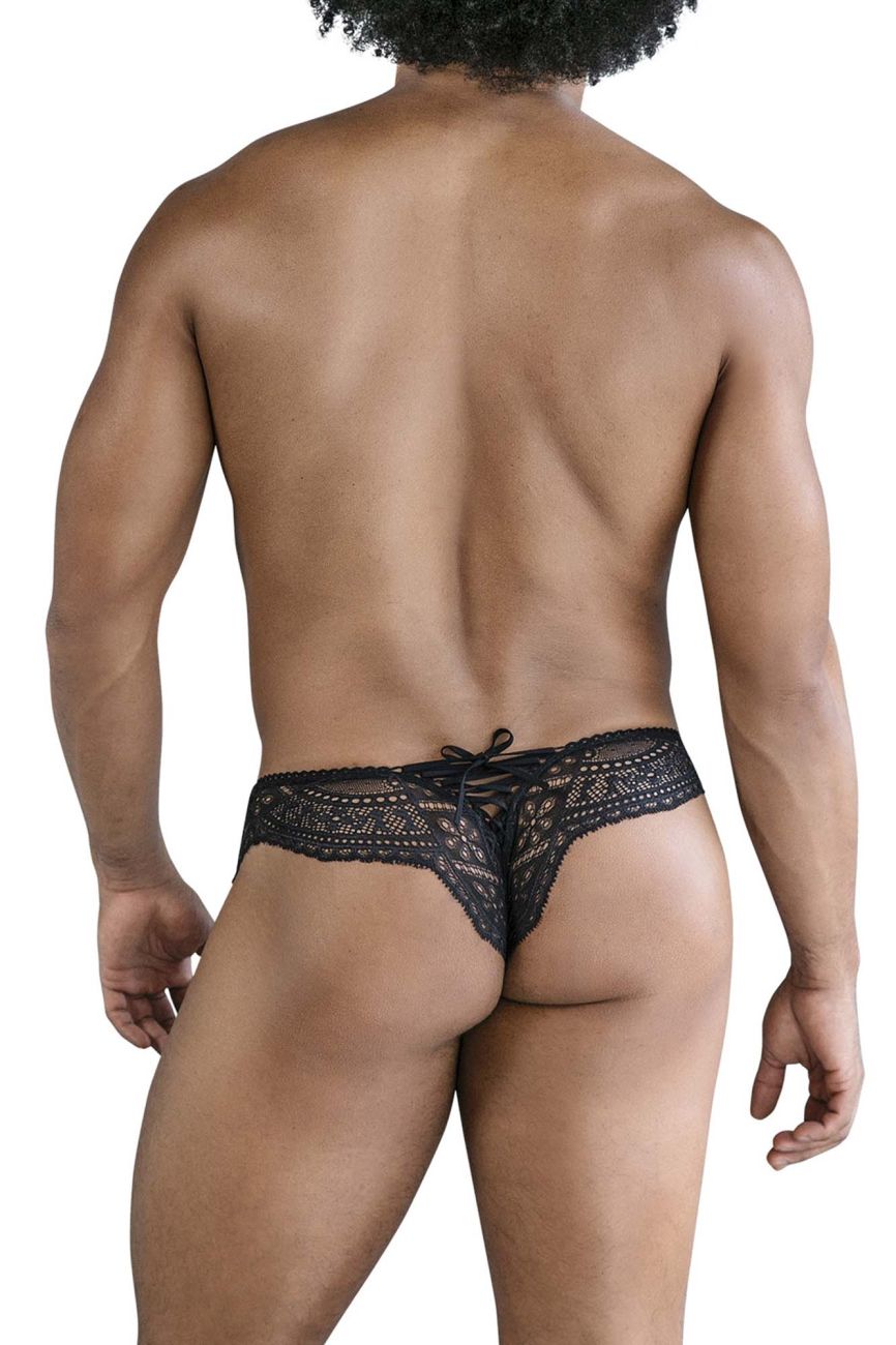 CandyMan Men's Underwear 99828 Lace-Mesh Thongs Color Black