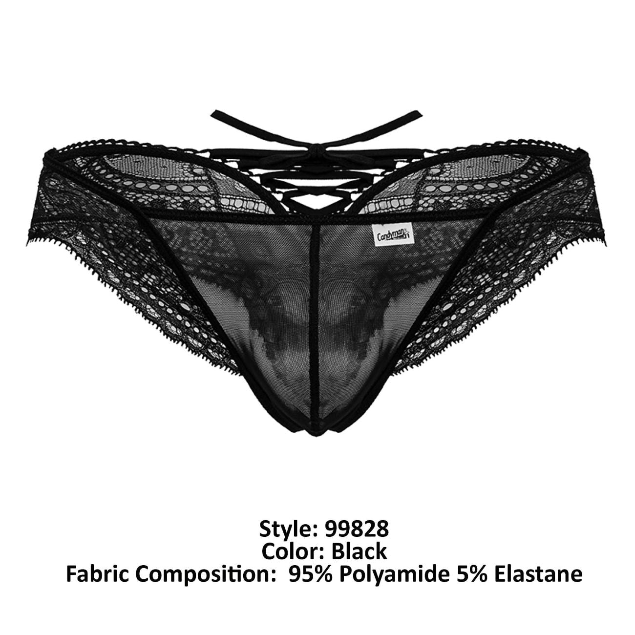 CandyMan Men's Underwear 99828 Lace-Mesh Thongs Color Black