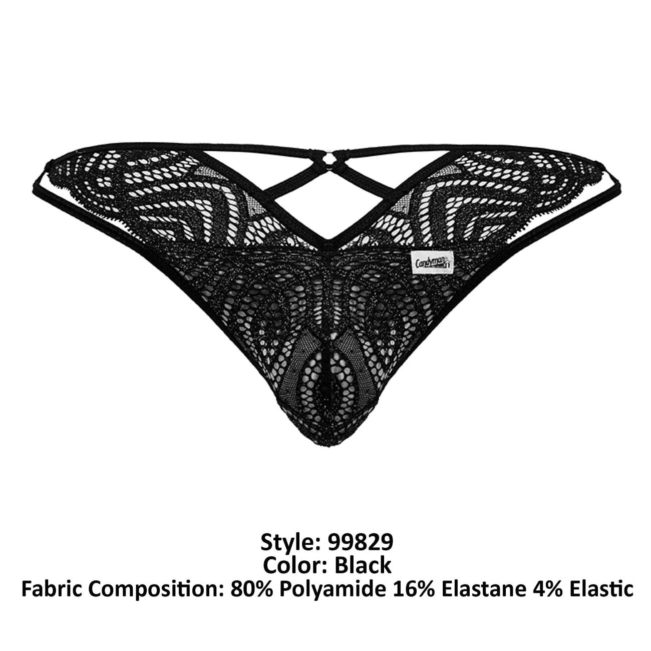 CandyMan Men's Underwear 99829 Lace Thongs Color Black