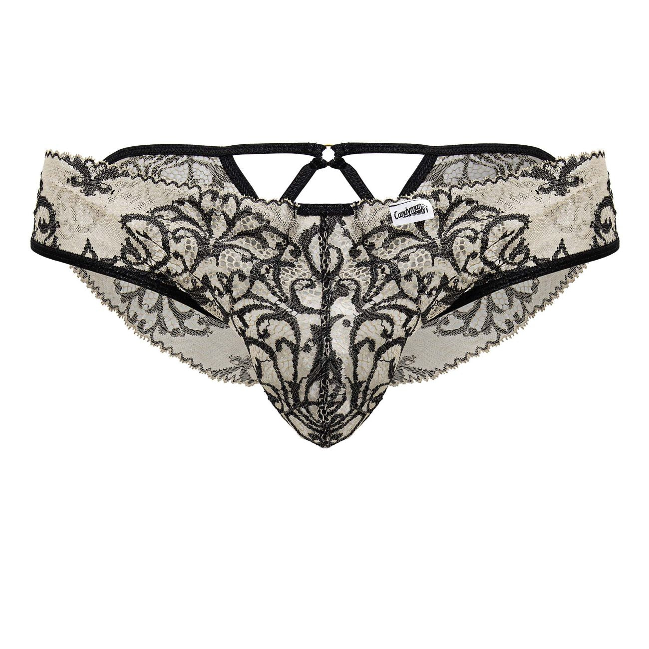 CandyMan Men's Underwear 99830 Lace Briefs Color Nude-Black