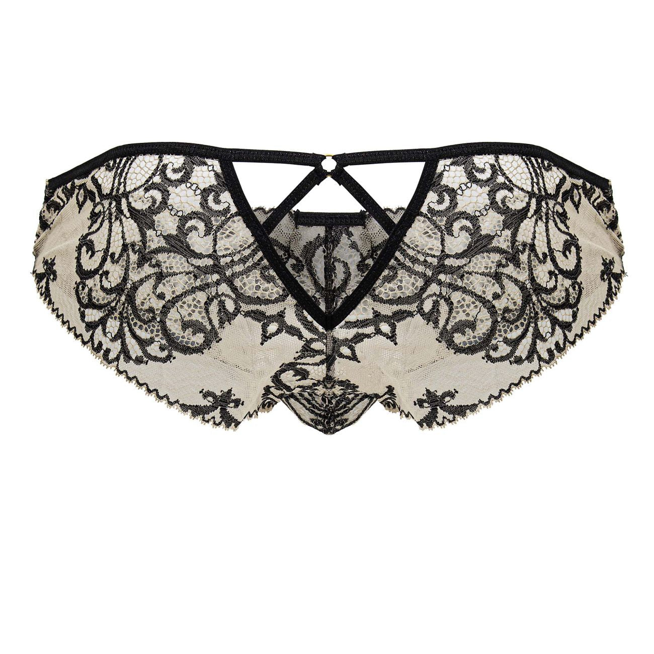 CandyMan Men's Underwear 99830 Lace Briefs Color Nude-Black