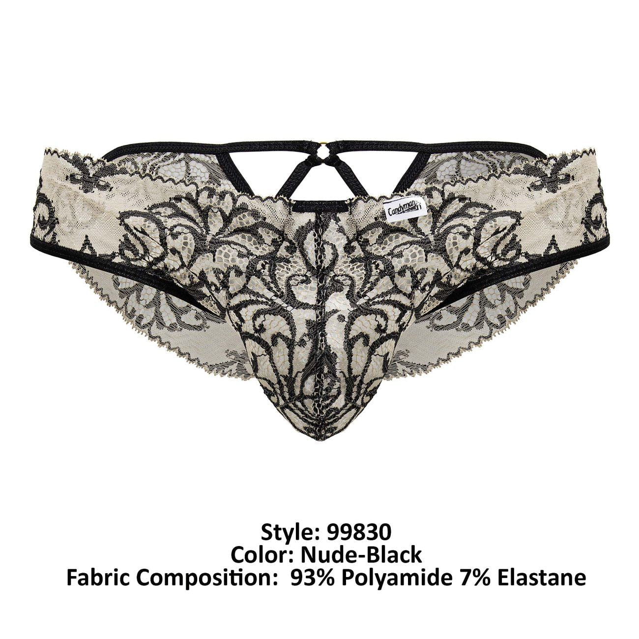 CandyMan Men's Underwear 99830 Lace Briefs Color Nude-Black