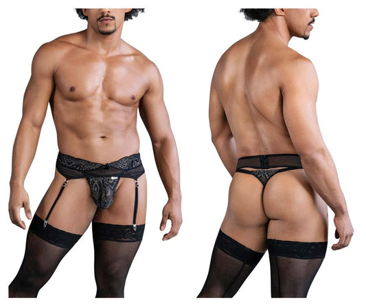 CandyMan Men's Underwear 99837 Lace-Garter Outfit Color Black