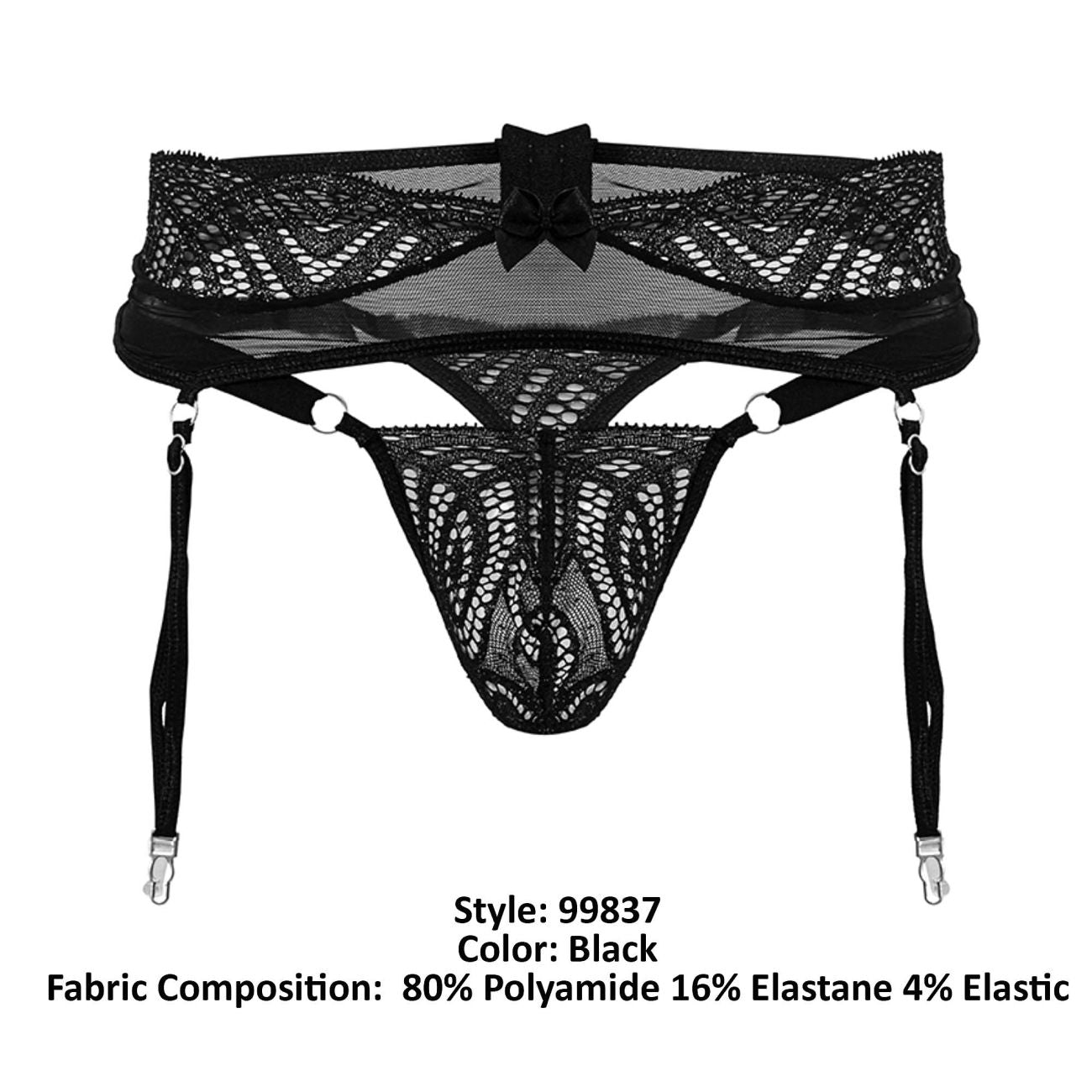 CandyMan Men's Underwear 99837 Lace-Garter Outfit Color Black