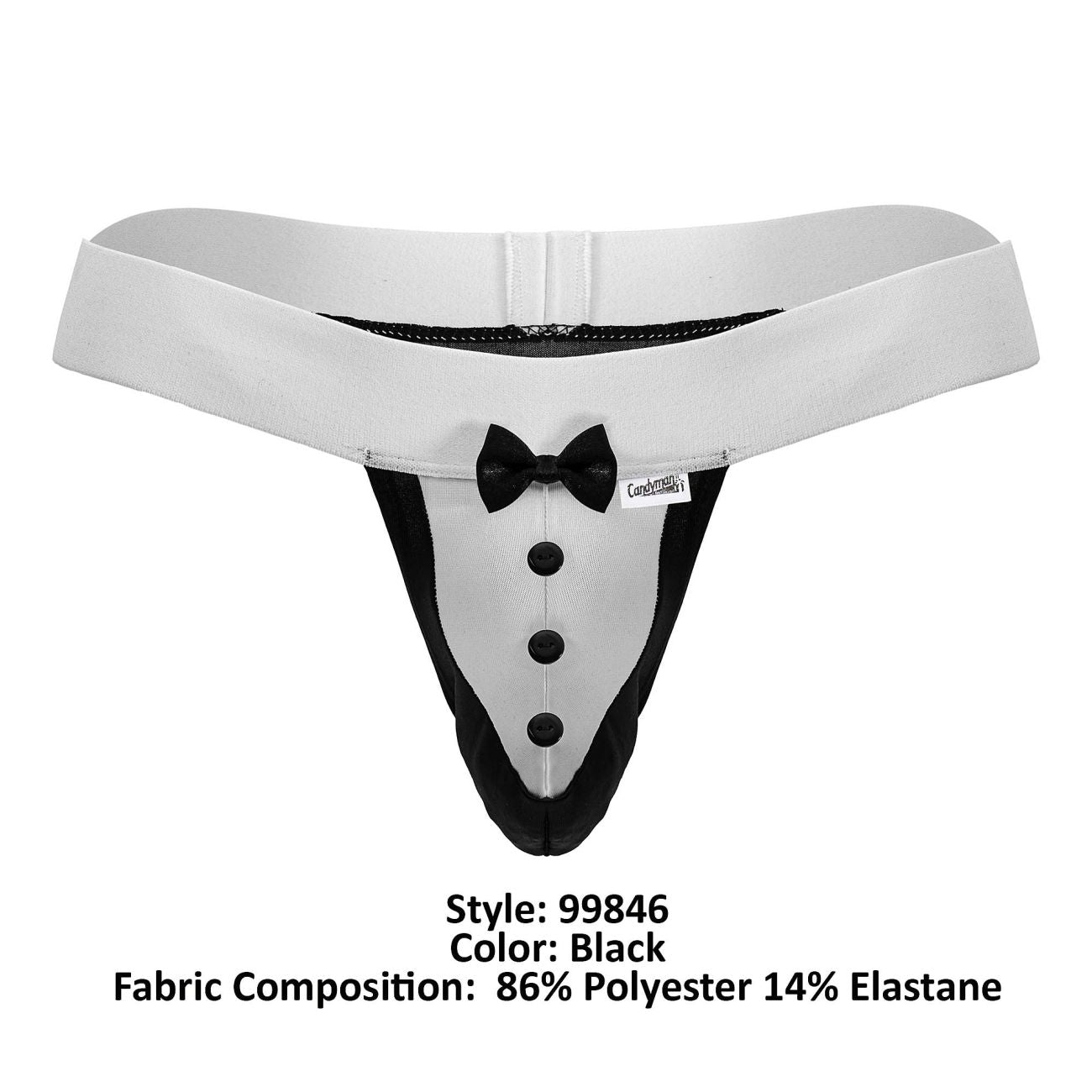 CandyMan Men's Underwear 99846 Tuxedo Thongs Color Black