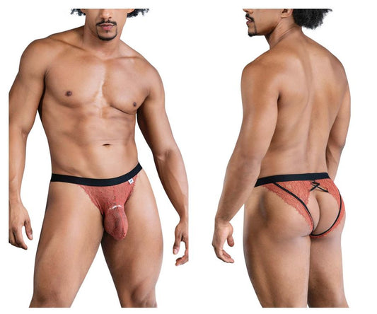 CandyMan Men's Underwear 99853 Lace Jockstrap Color Black-Terracotta