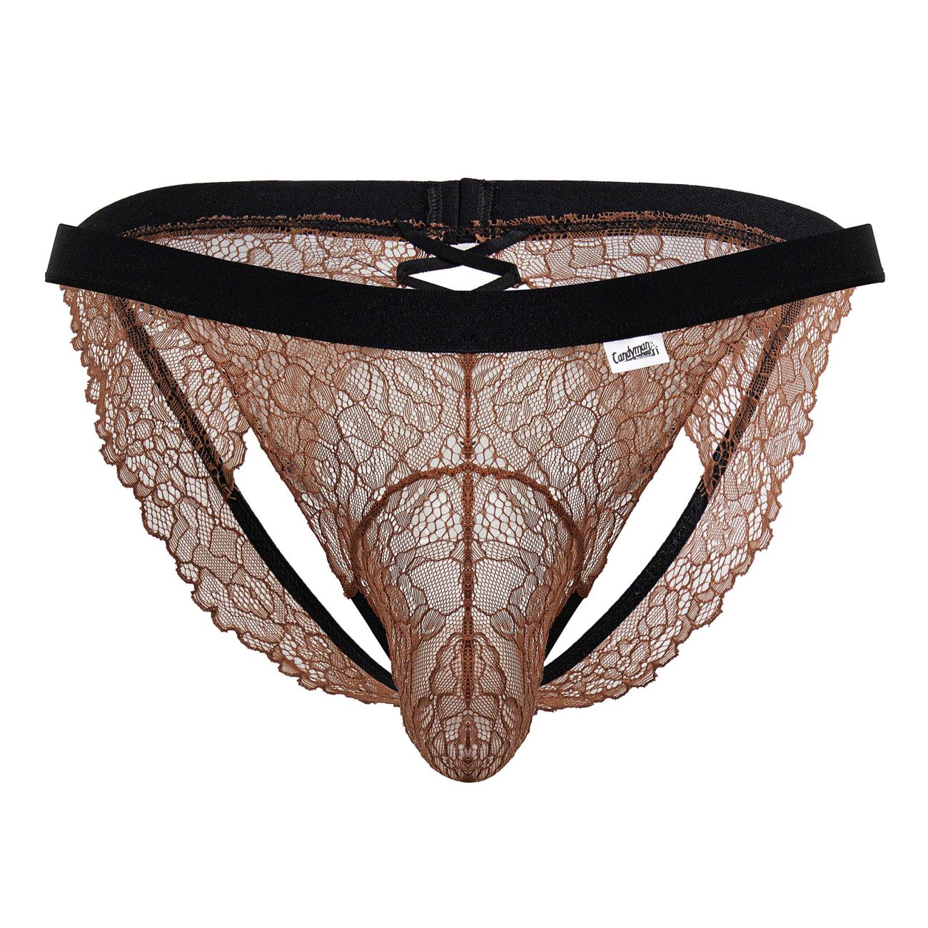 CandyMan Men's Underwear 99853 Lace Jockstrap Color Black-Terracotta