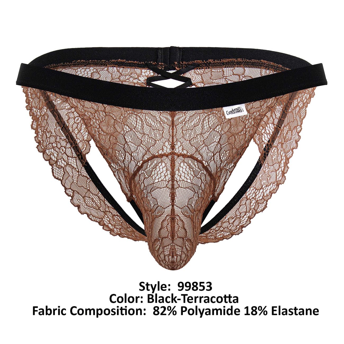 CandyMan Men's Underwear 99853 Lace Jockstrap Color Black-Terracotta