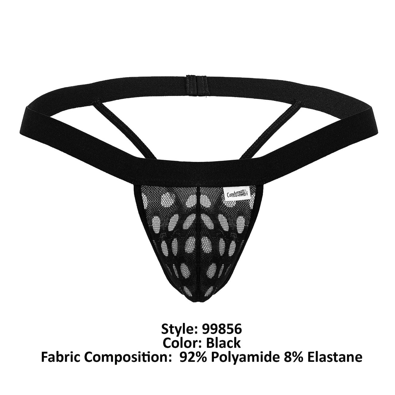 CandyMan Men's Underwear 99856 Polka Mesh Thongs Color Black