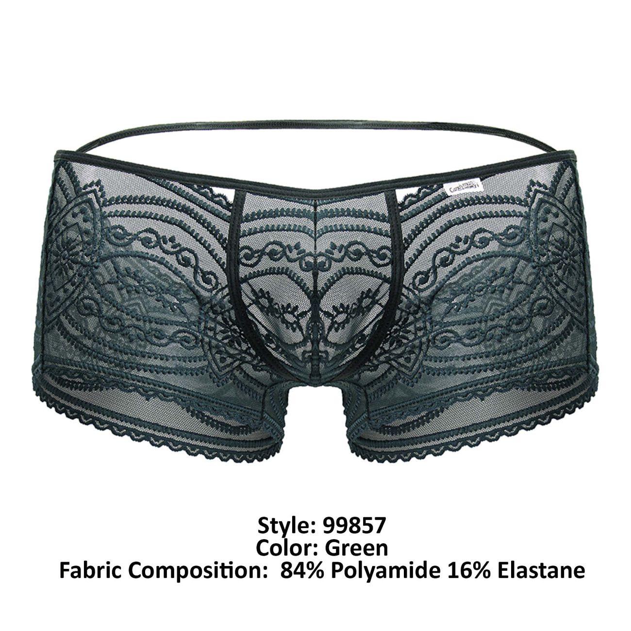 CandyMan Men's Underwear 99857 Lace Trunks Color Green