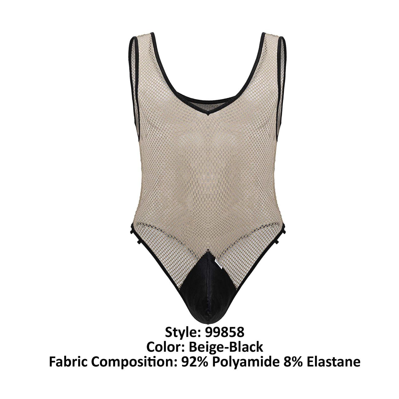 CandyMan Men's Underwear 99858 Fishnet Bodysuit Color Beige-Black