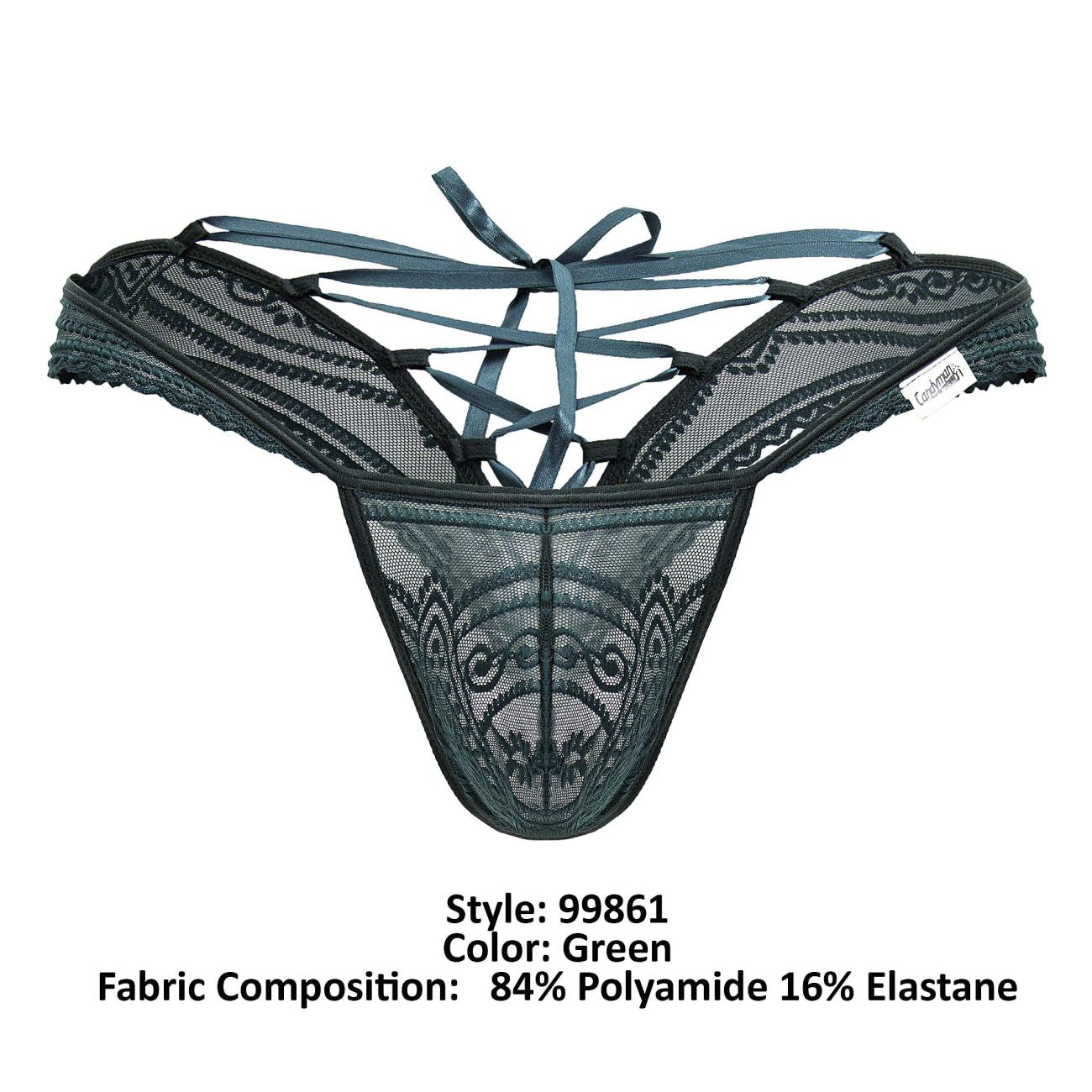 CandyMan Men's Underwear 99861 Lace Thongs Color Green