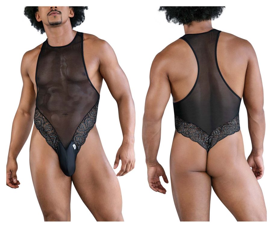 CandyMan Men's Underwear 99864 Lace-Mesh Bodysuit Color Black