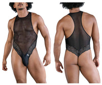 Lace-Mesh Black Polyamide Bodysuit - view 1