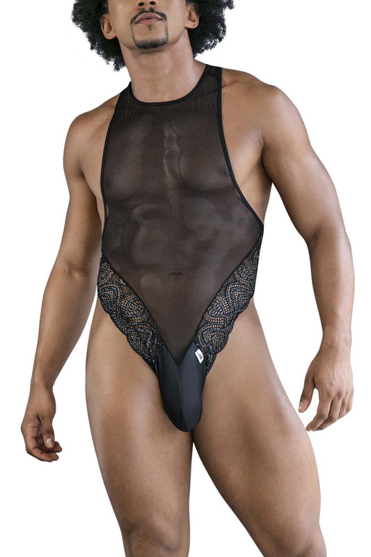 CandyMan Men's Underwear 99864 Lace-Mesh Bodysuit Color Black