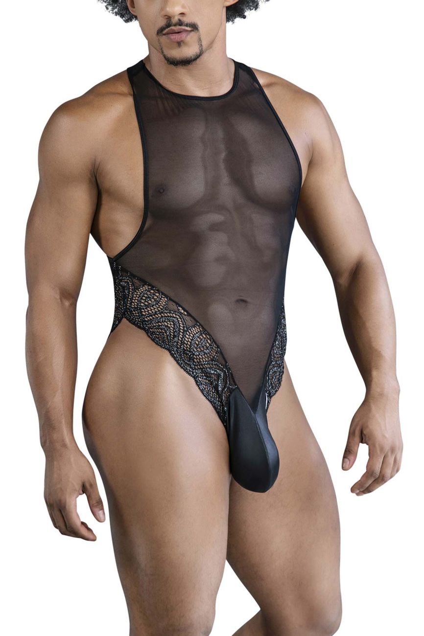 CandyMan Men's Underwear 99864 Lace-Mesh Bodysuit Color Black