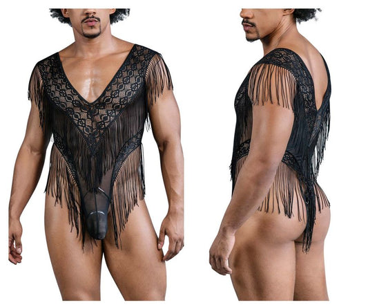 CandyMan Men's Underwear 99865 Lace-Mesh Bodysuit Color Black