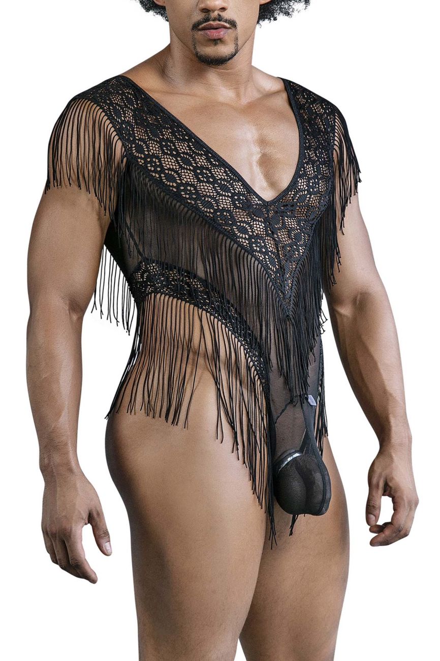 CandyMan Men's Underwear 99865 Lace-Mesh Bodysuit Color Black