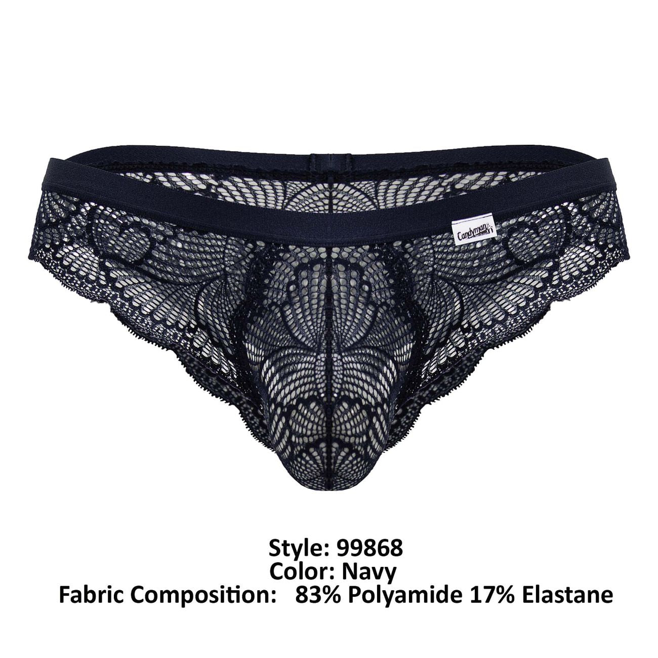 CandyMan Men's Underwear 99868 Lace Briefs Color Navy