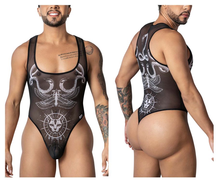 CandyMan Men's Underwear 99869 Egyptian Bodysuit Color Black-White