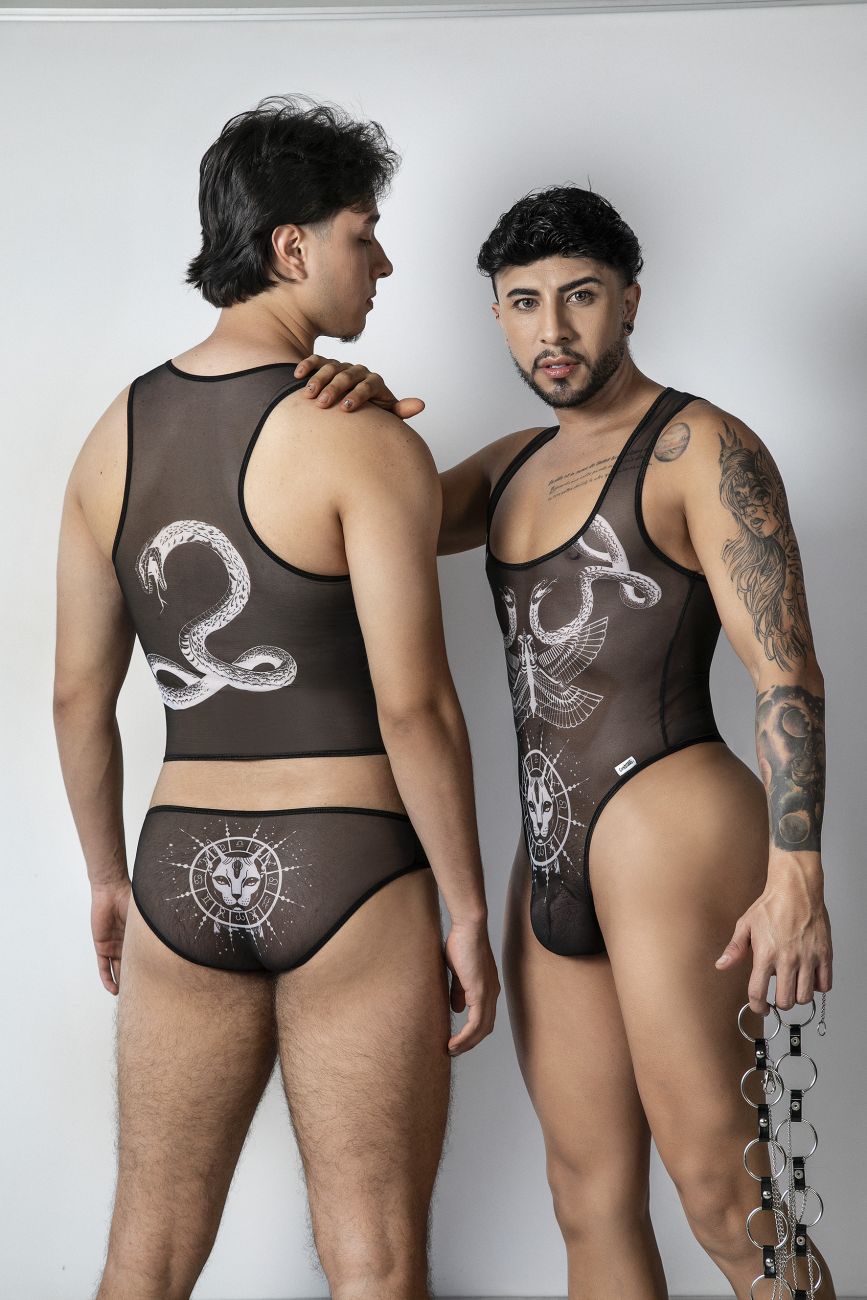 CandyMan Men's Underwear 99869 Egyptian Bodysuit Color Black-White