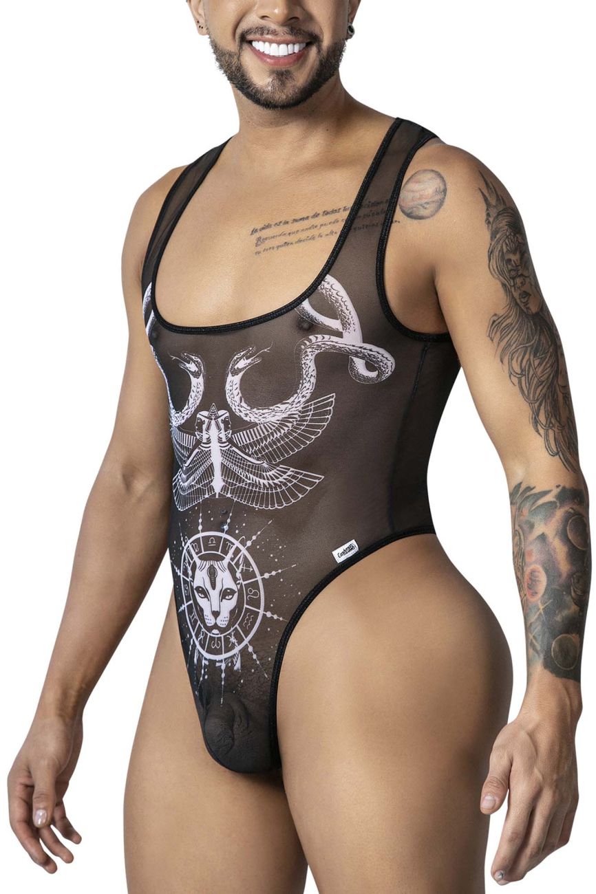 CandyMan Men's Underwear 99869 Egyptian Bodysuit Color Black-White