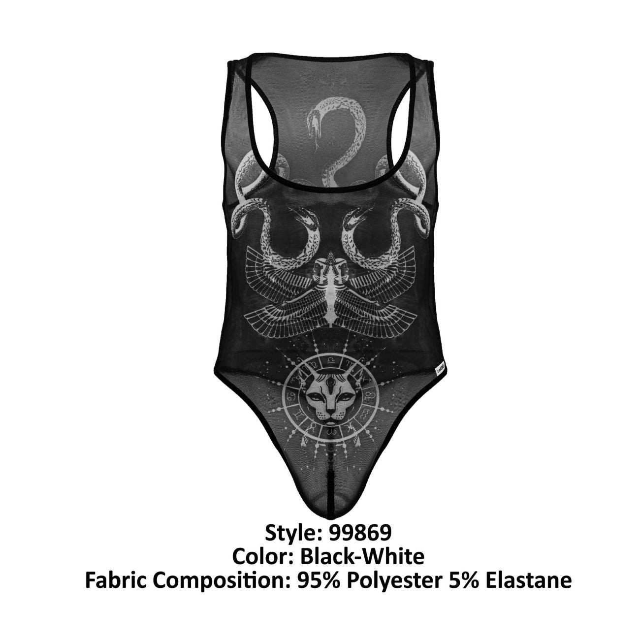 CandyMan Men's Underwear 99869 Egyptian Bodysuit Color Black-White