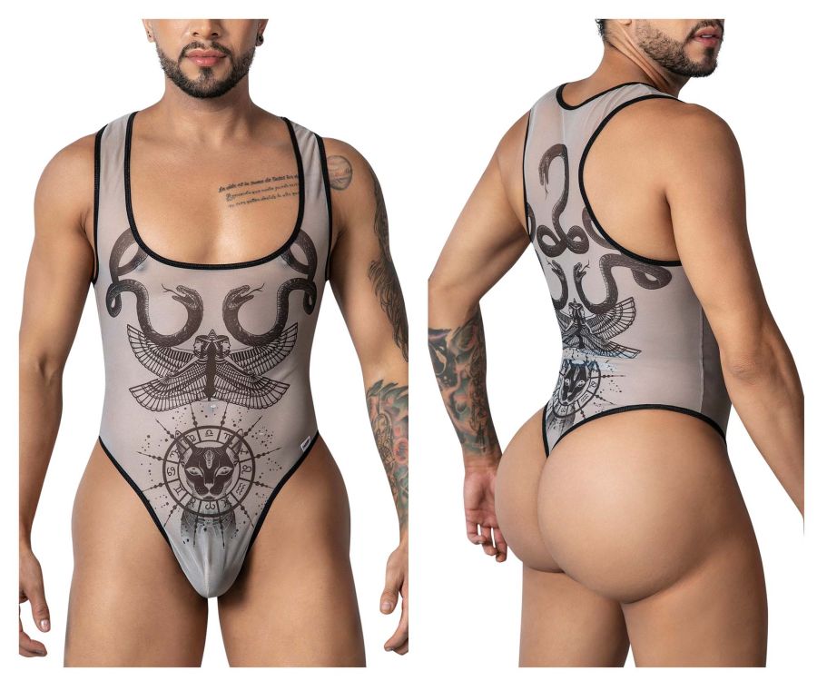 CandyMan Men's Underwear 99869 Egyptian Bodysuit Color Nude-Black