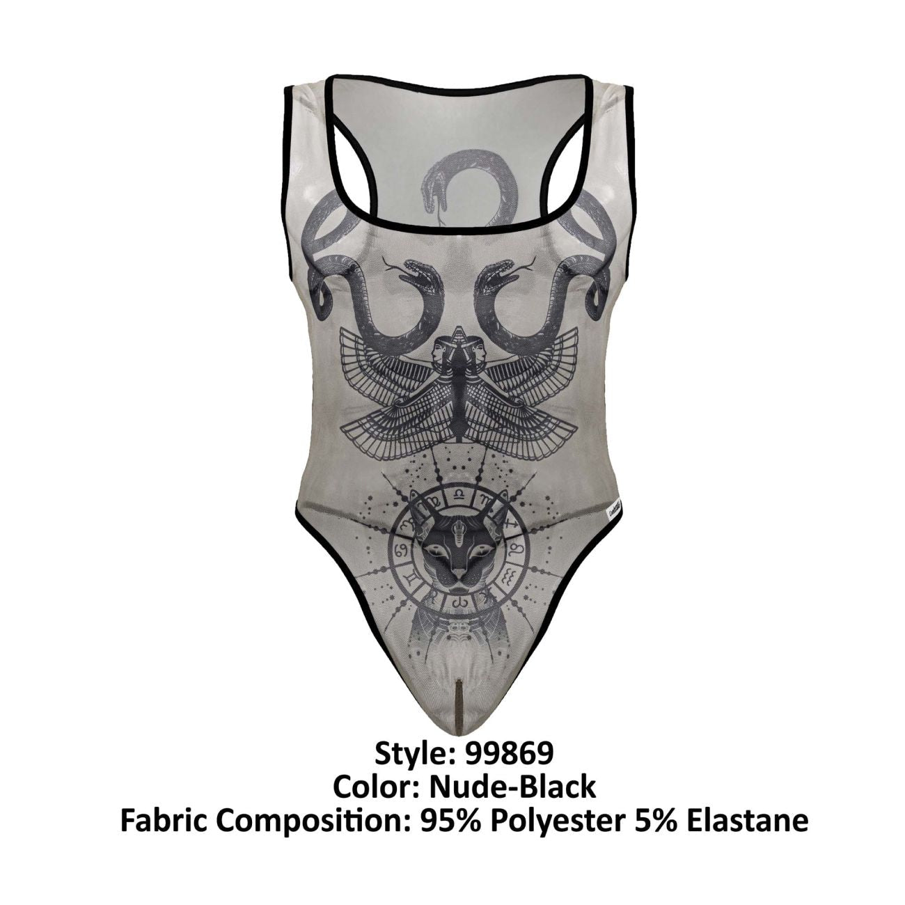 CandyMan Men's Underwear 99869 Egyptian Bodysuit Color Nude-Black