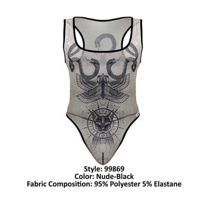 CandyMan Men's Underwear 99869 Egyptian Bodysuit Color Nude-Black