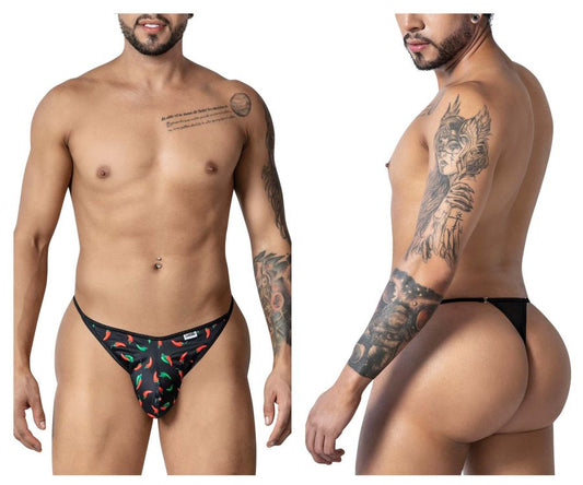 CandyMan Men's Underwear 99875 Chili pepper Thongs Color Black Print