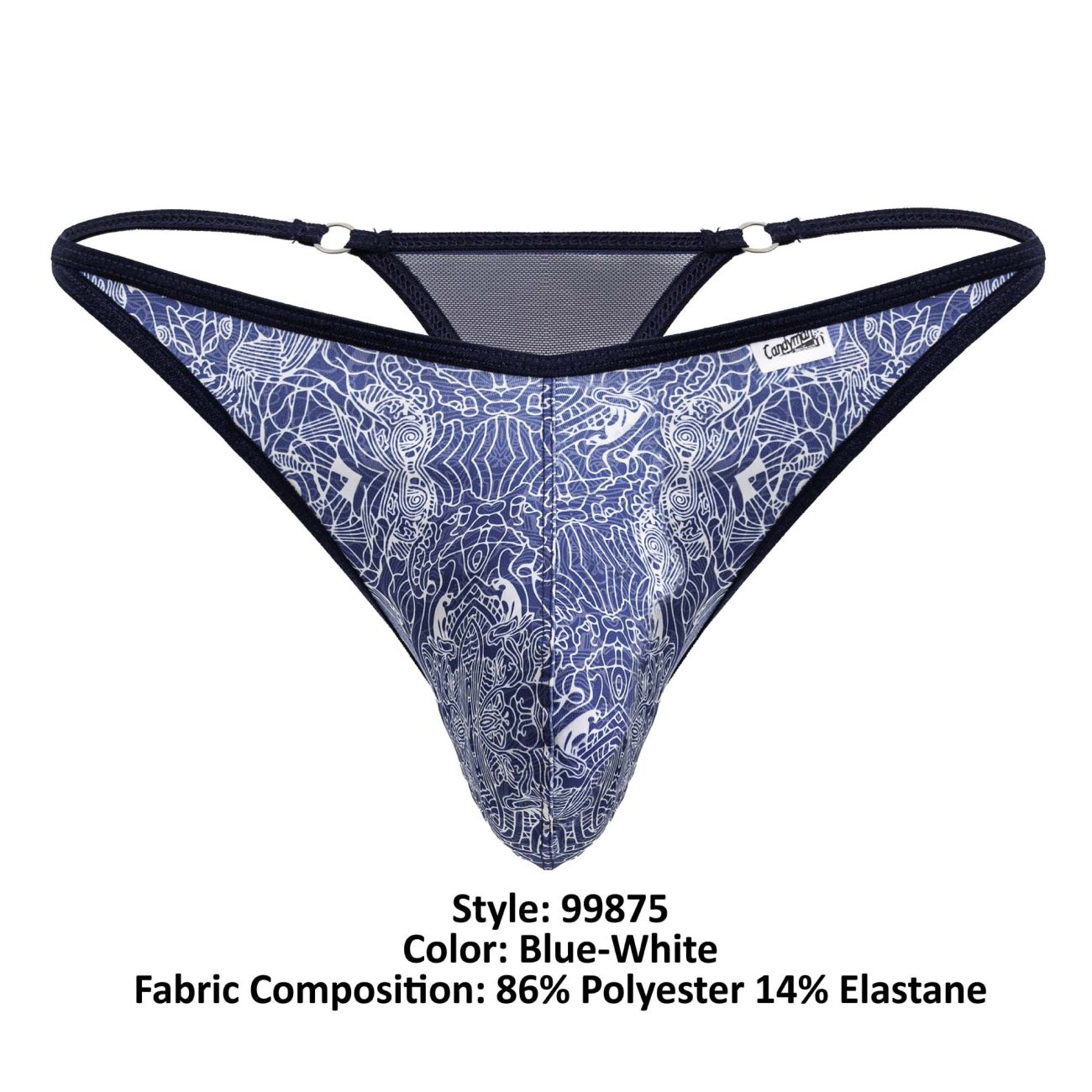CandyMan Men's Underwear 99875 Water prints Thongs Color Blue-White