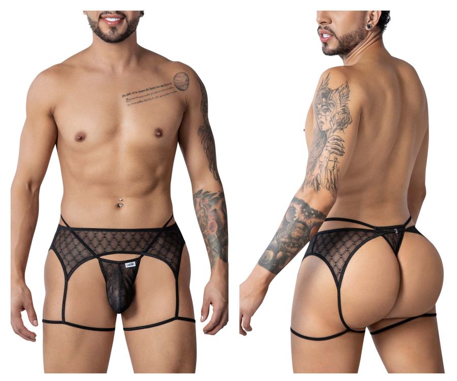 CandyMan Men's Underwear 99898 Geometric Mesh Thongs Color Black
