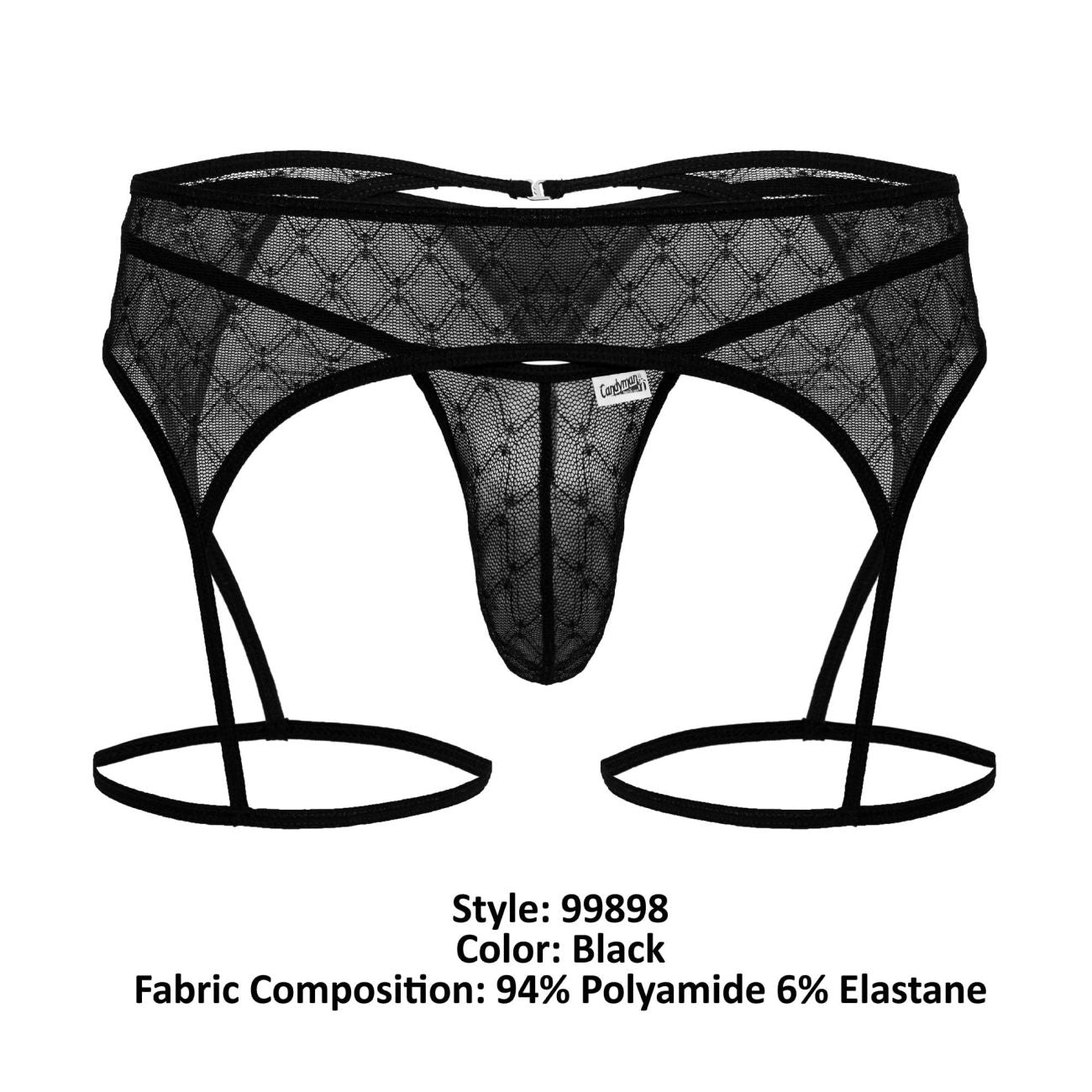 CandyMan Men's Underwear 99898 Geometric Mesh Thongs Color Black